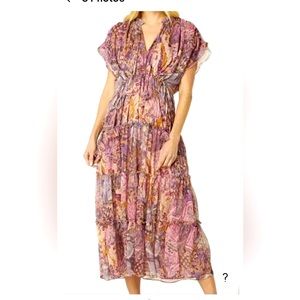 MISA Los Angeles Ilya Pink Floral Chiffon Midi Floaty Boho Dress-Small NWT $465